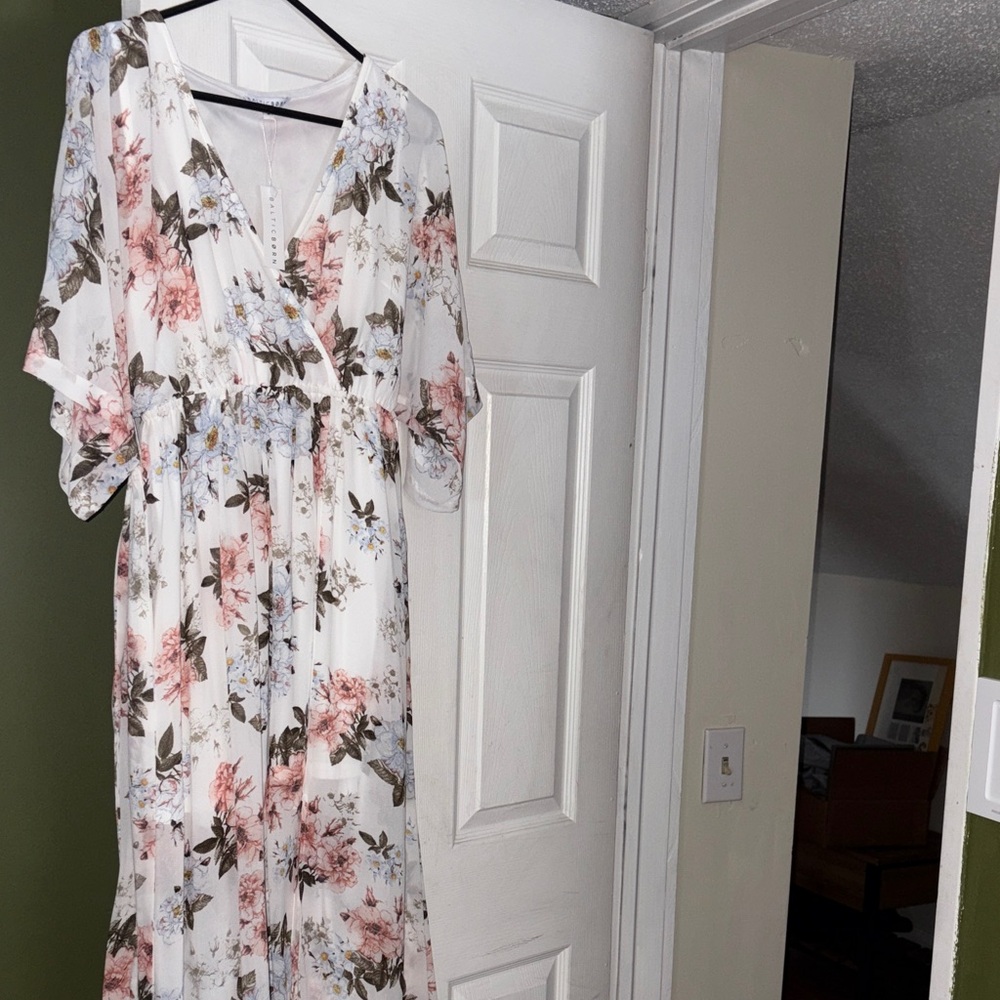 Baltic Born Floral Maxi Dress in white with pink and blue flowers